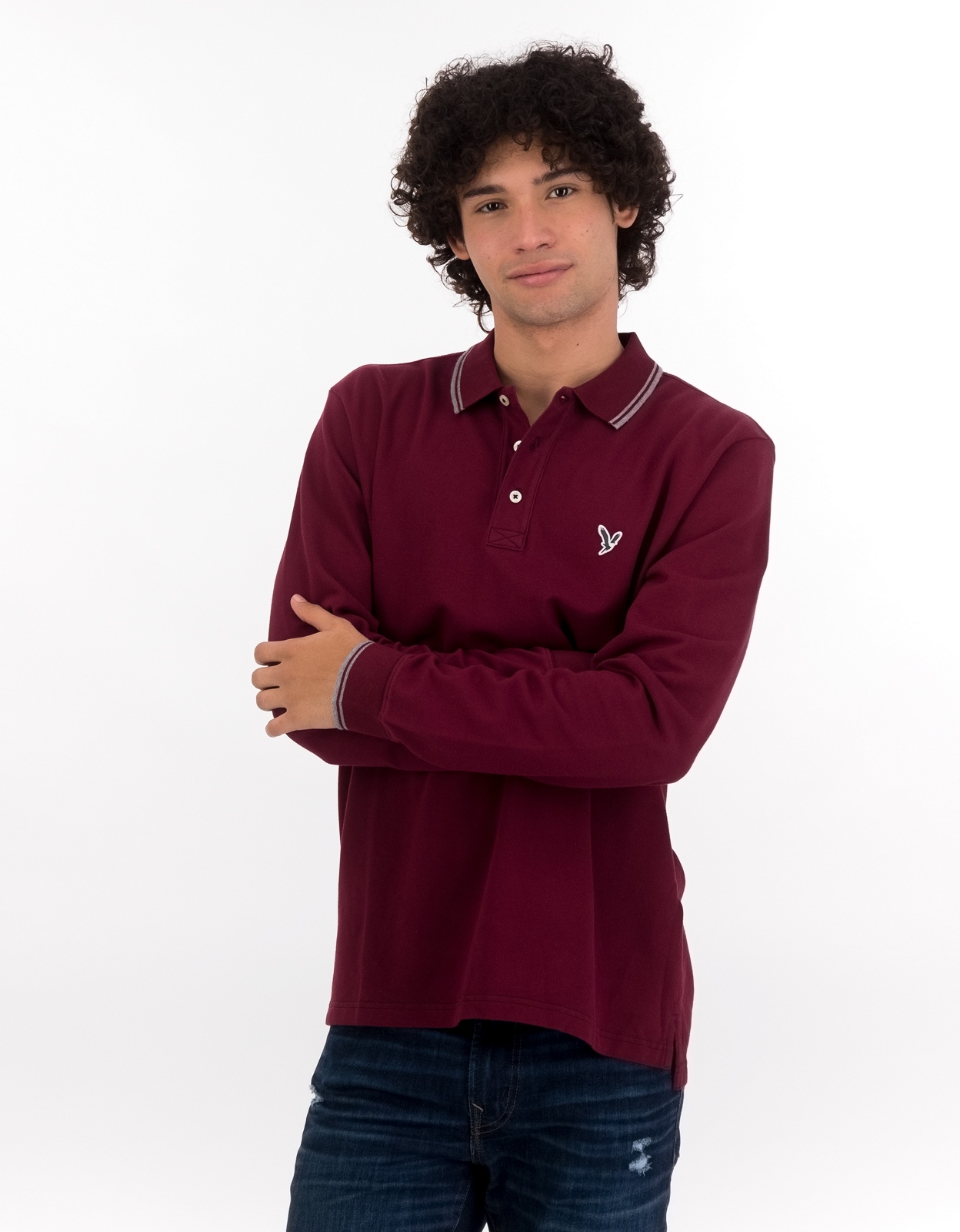 Shop AE Tipped Long-Sleeve Polo Shirt online | American Eagle Outfitters