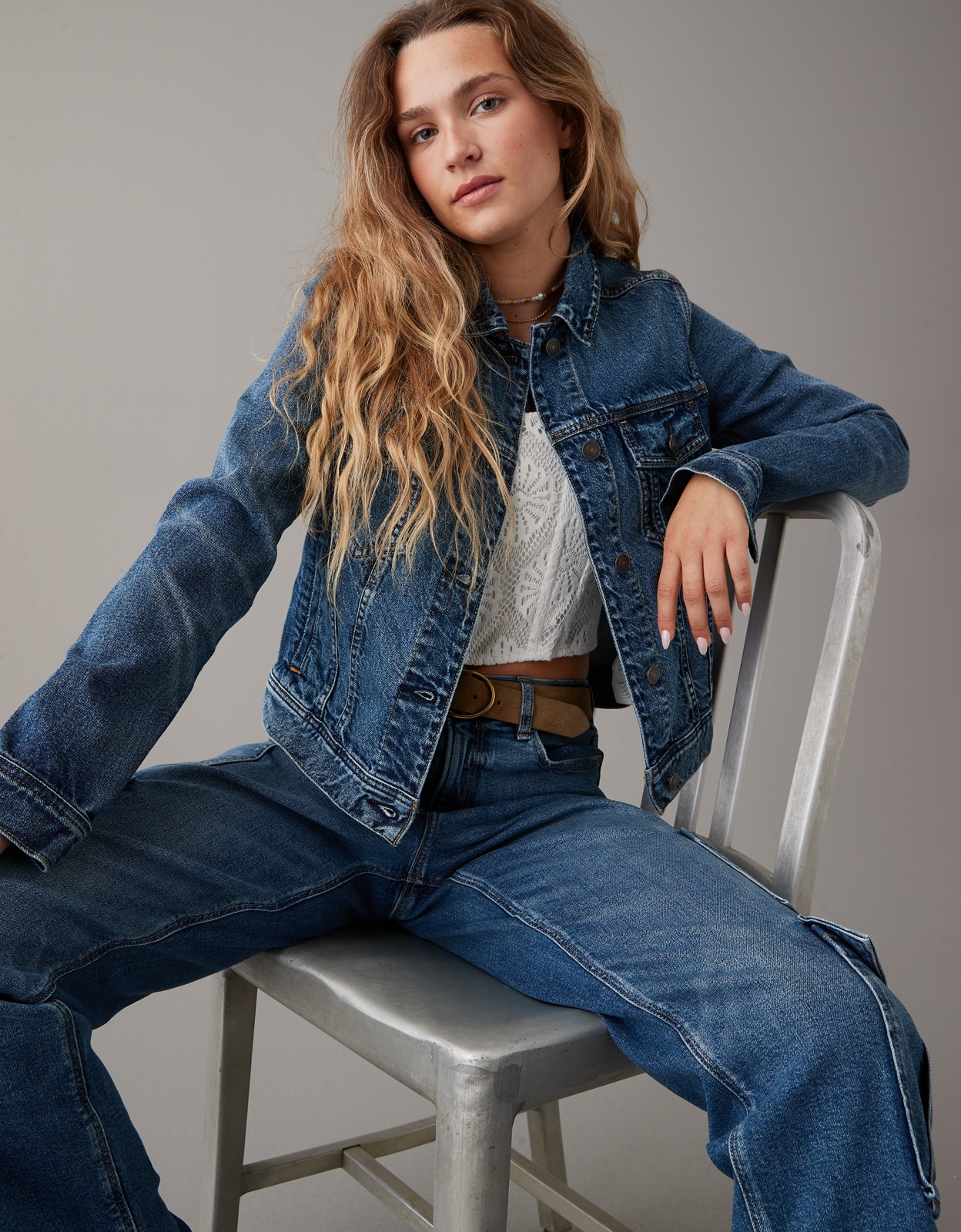 Shop AE Strigid Classic Denim Jacket online | American Eagle Outfitters KSA