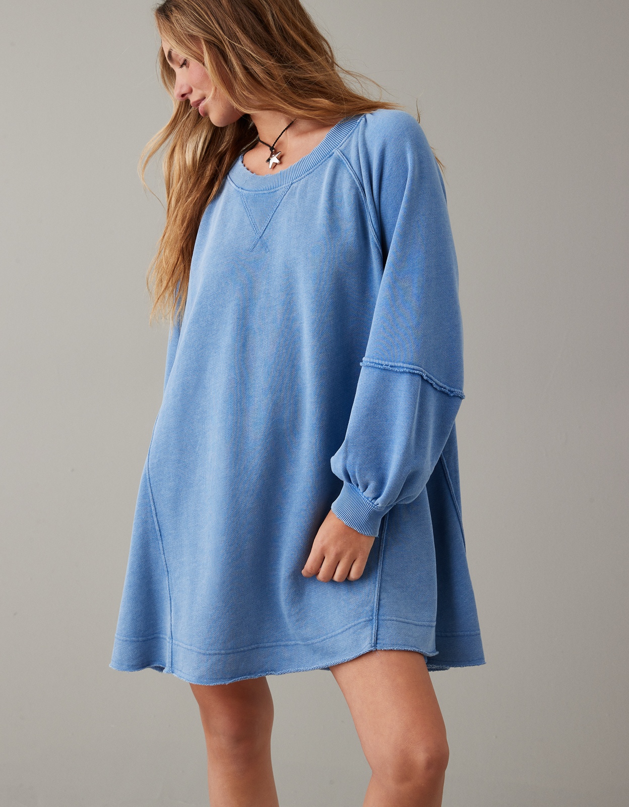 Shop AE Long-Sleeve Fleece Babydoll Dress online