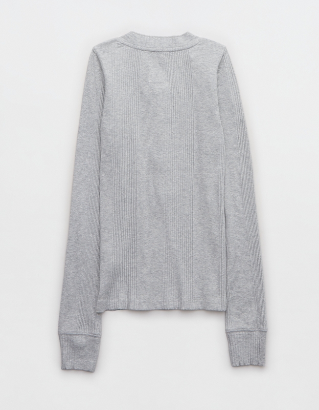 OFFLINE By Aerie Way Back Waffle Henley Long Sleeve T-Shirt Heather Gray